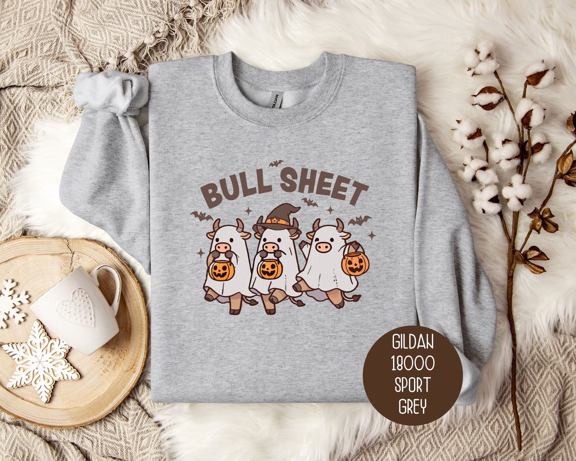 Bull Sheet Cute Ghost Cow Sweatshirt-4