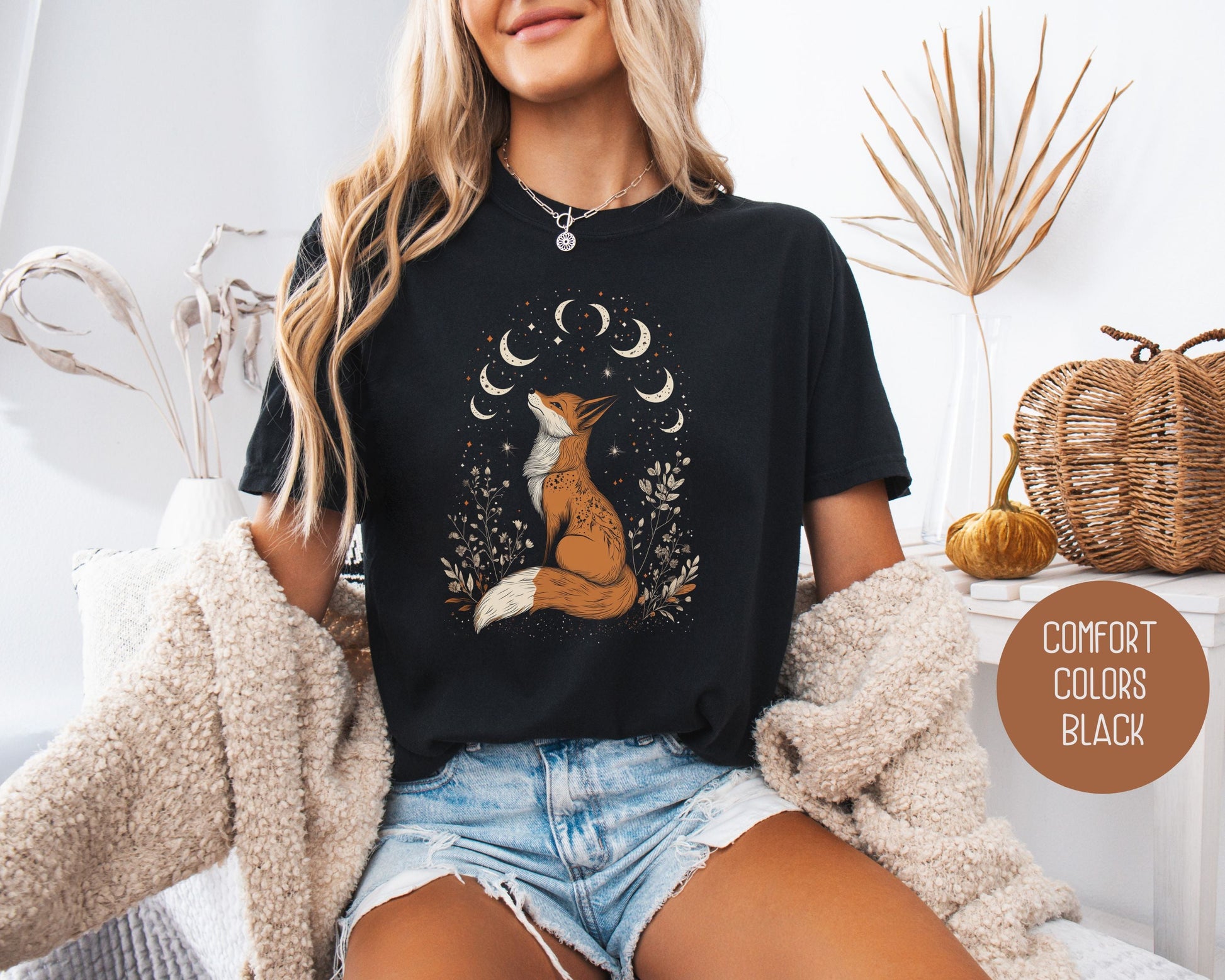 Celestial Fox Cottagecore Comfort Colors Shirt-2
